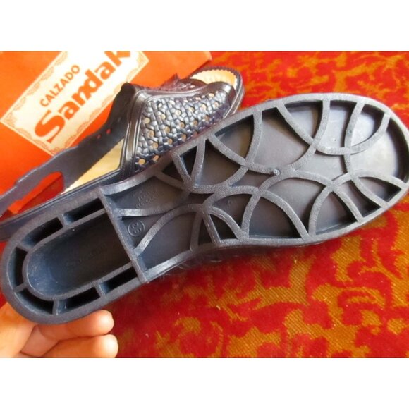 Sz 9 NEW NIB True Vtg 70s Womens BLUE RUBBER Strappy MEXICAN SANDALS SANDAK 25cm - Picture 6 of 8